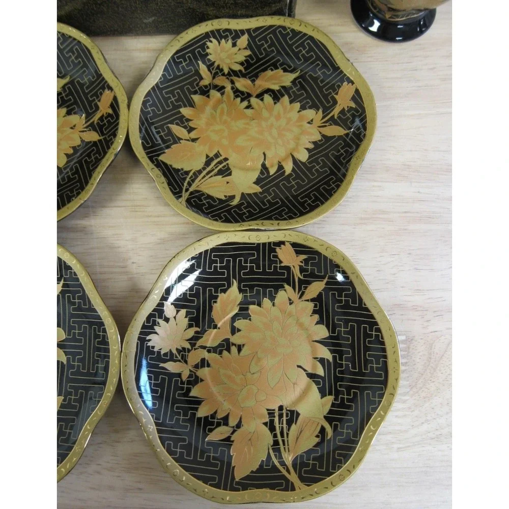 Yamasen Gold Collection Fine Porcelain 24ct Gold Plated Tea Set 12pc Japan w Box
